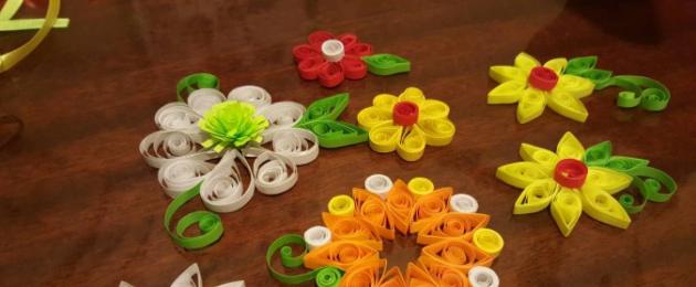 Χάρτινα λουλούδια με τεχνική quilling.  Πασχαλινές χειροτεχνίες.  Καλάθι με ογκομετρική τεχνική quilling