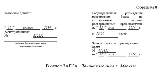 Расписка о получении копии искового заявления о расторжении брака образец заявления